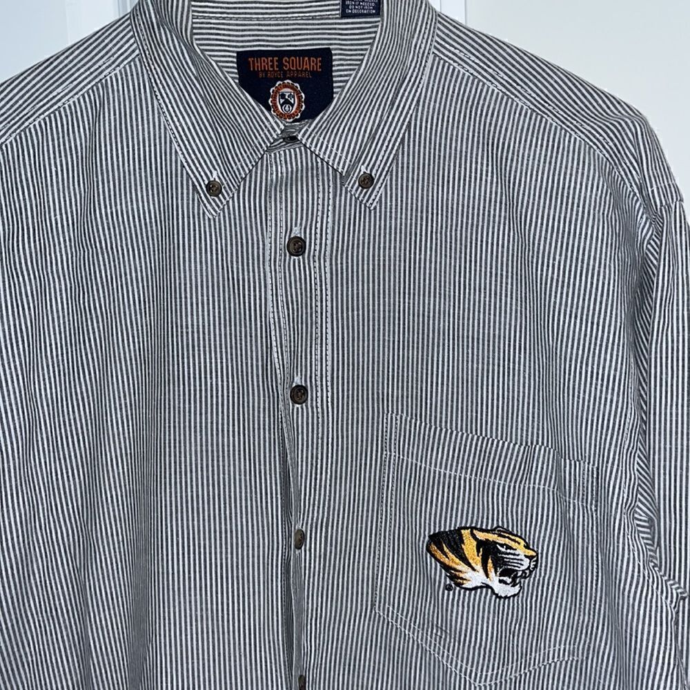 Mizzou Missouri Tigers Pinstripe LS Blue White button down Collar work shirt M